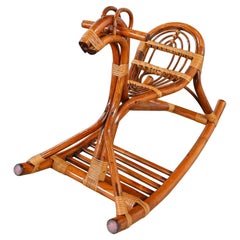 Antique Mid-Century Modern Stylized Rattan Rocking Horse