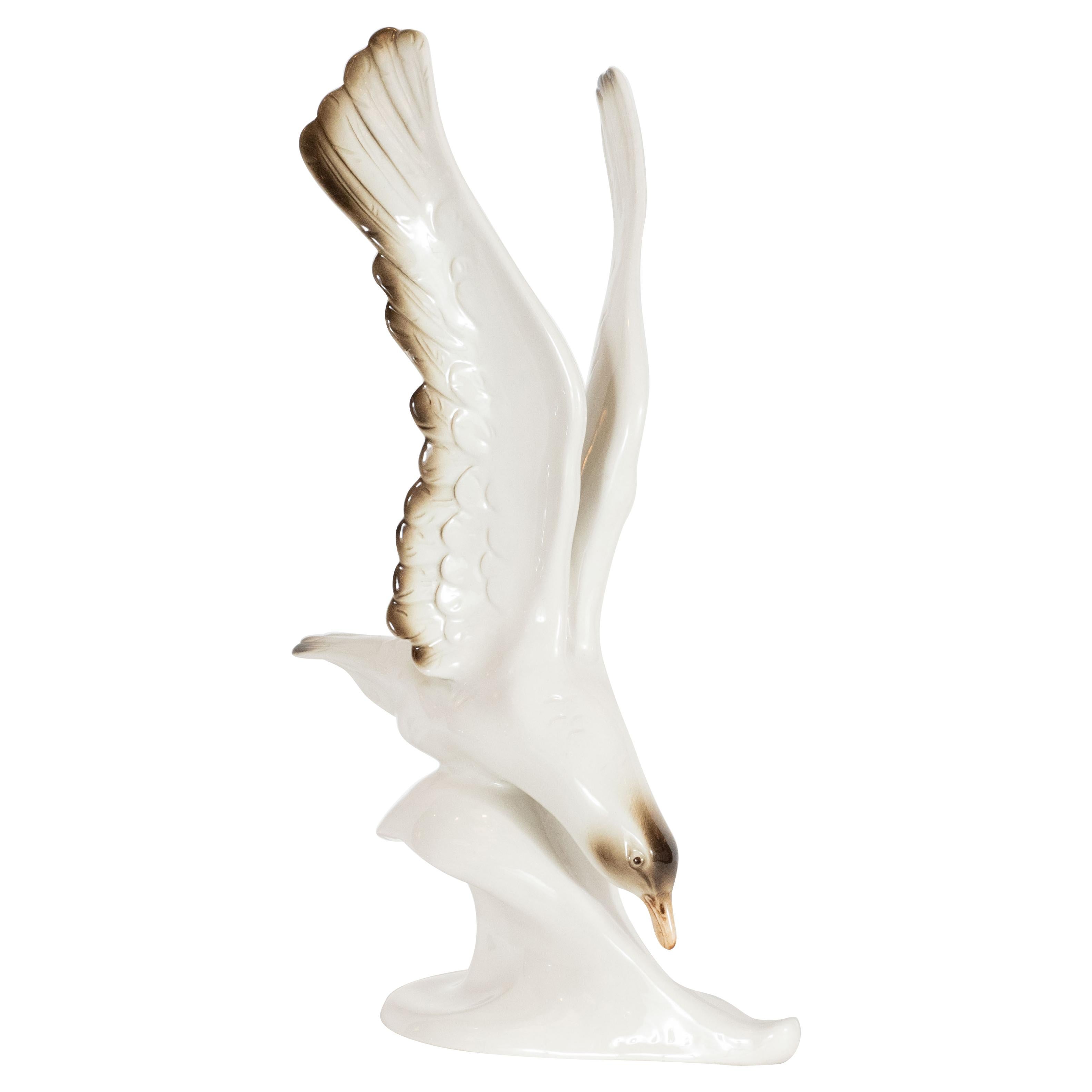 Mid-Century Modern Stylized Seagull Porcelain Decorative Object by Royal Dux