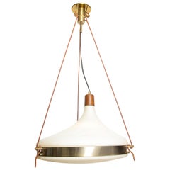 Mid-Century Modern Stylized Venetian Doges Hat Murano Glass & Brass Chandelier