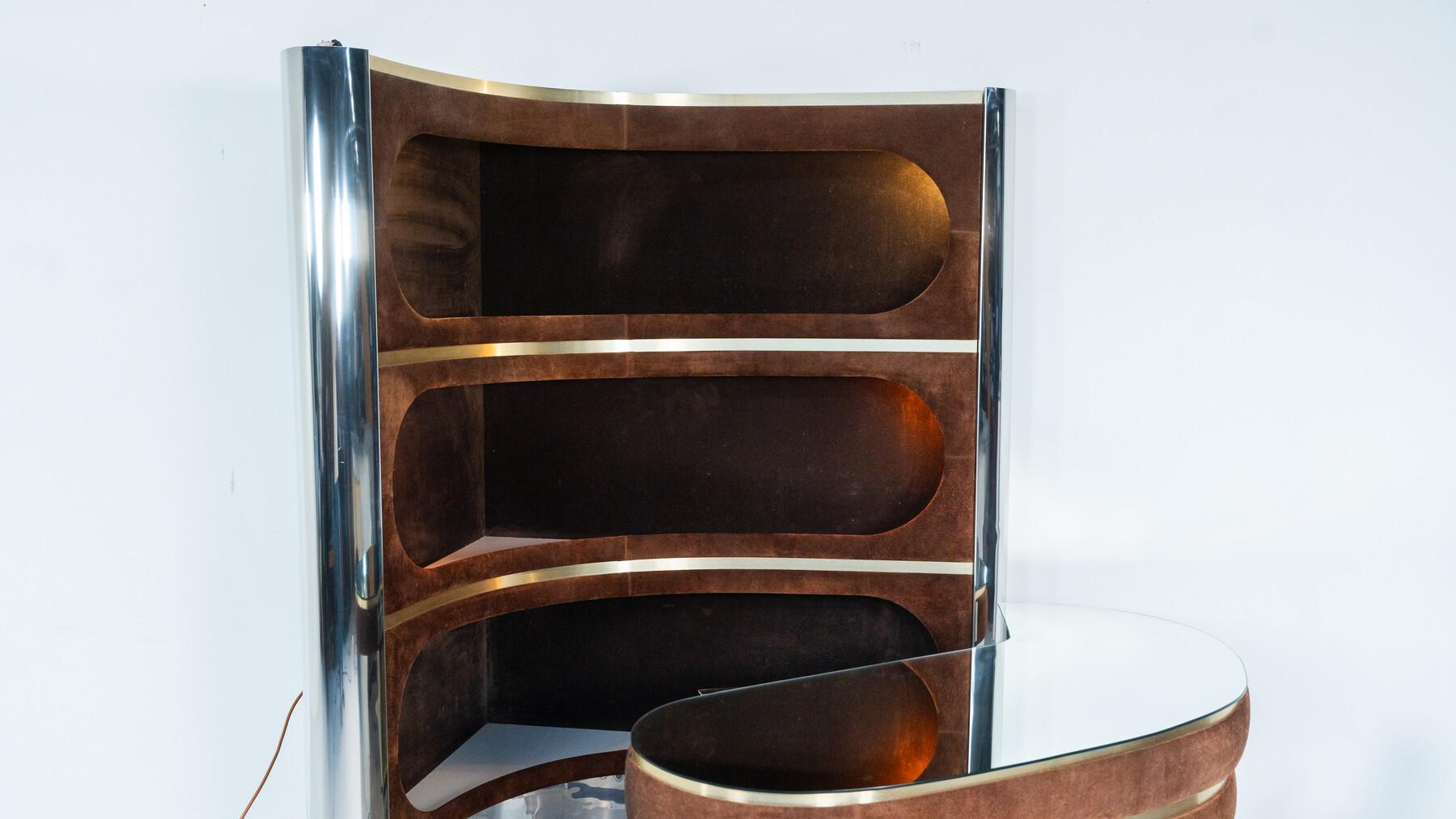 Mid-Century Modern Suede Bar by Willy Rizzo, Italy, 1970s For Sale 7