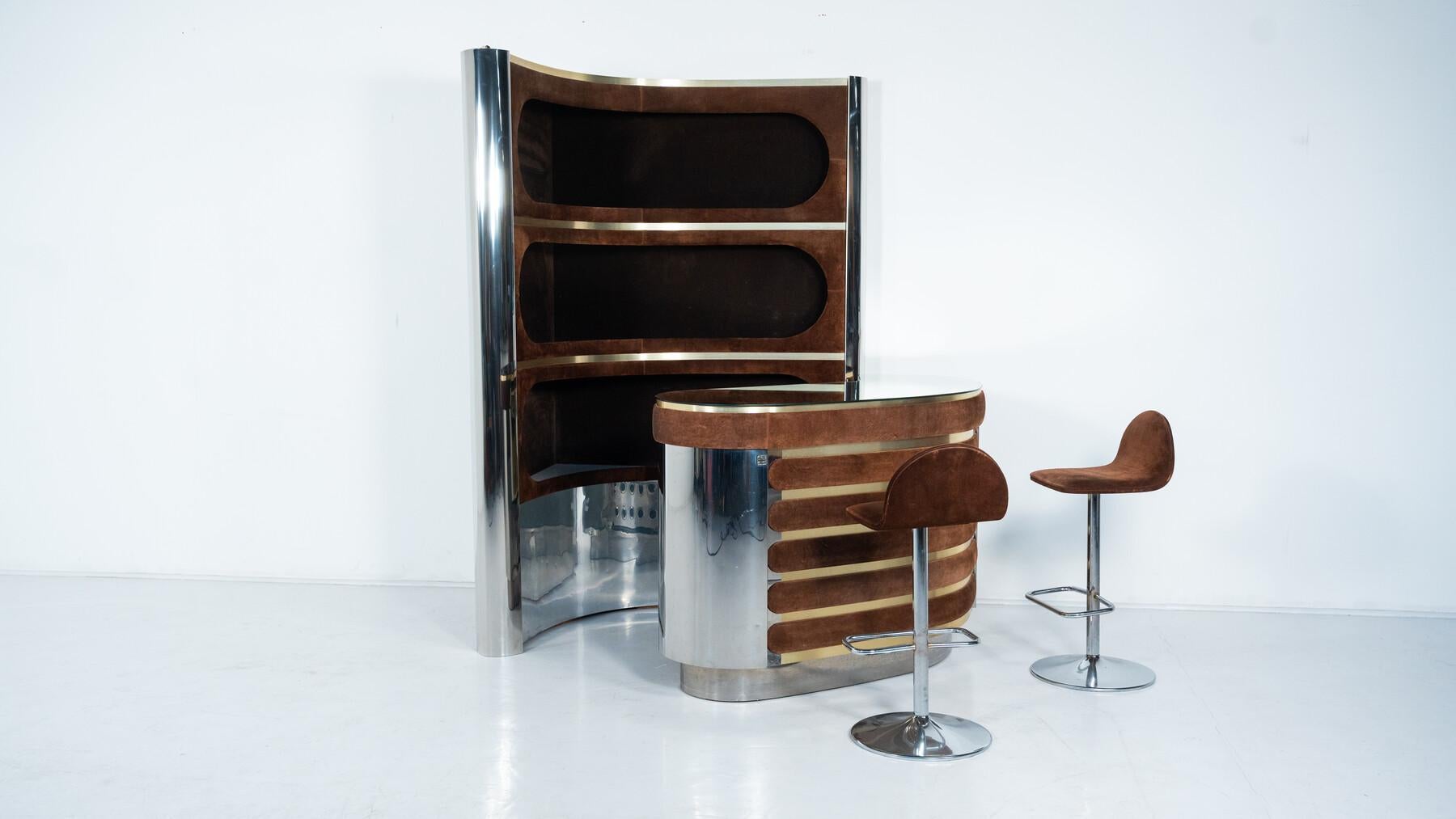 Mid-Century Modern Suede Bar by Willy Rizzo, Italy, 1970s For Sale 9