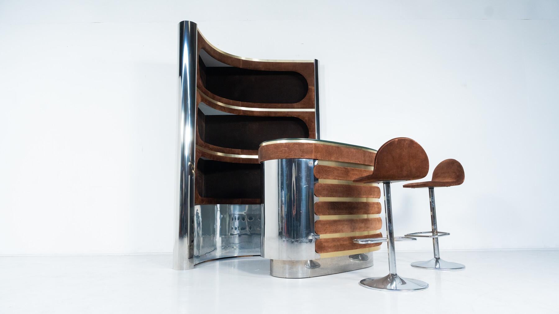 Italian Mid-Century Modern Suede Bar by Willy Rizzo, Italy, 1970s For Sale
