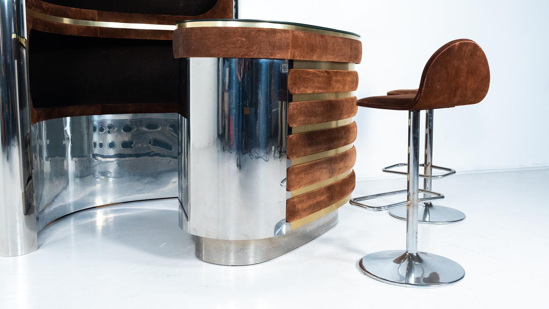 Mid-Century Modern Suede Bar by Willy Rizzo, Italy, 1970s For Sale 4