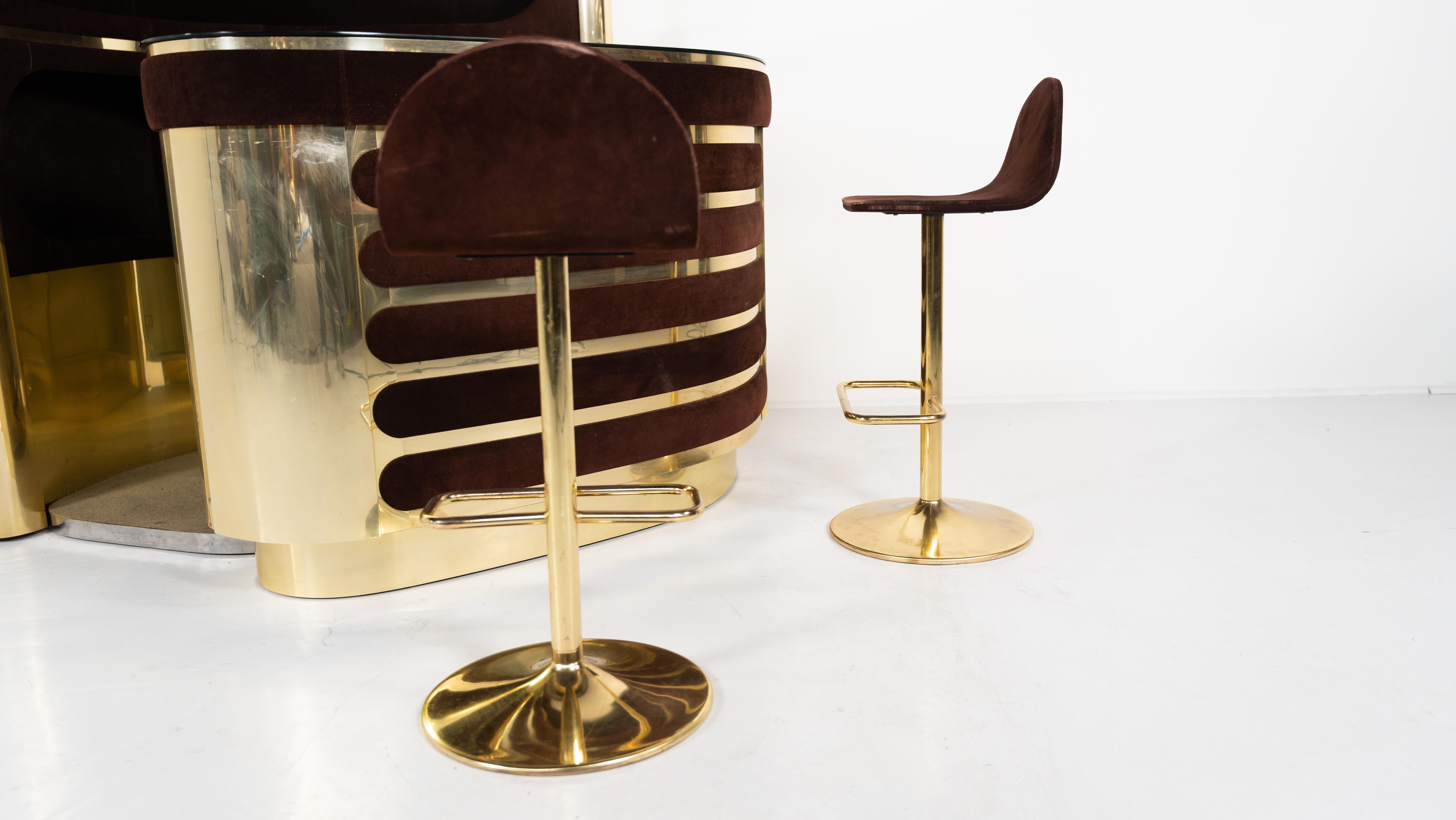 Mid-Century Modern Suede Bar by Willy Rizzo with 2 Stools , Italy, 1970s For Sale 10