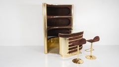 Mid-Century Modern Suede Bar by Willy Rizzo with 2 Stools , Italy, 1970s