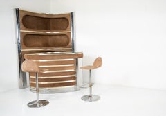 Mid-Century Modern Suede Bar von Willy Rizzo mit 2 Hockern, Italien, 1970er Jahre