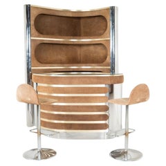 Mid-Century Modern Suede Bar by Willy Rizzo with 2 Stools , Italy, 1970s Mid-Century Modern Suede Bar by Willy Rizzo with 2 Stools , Italy, 1970s