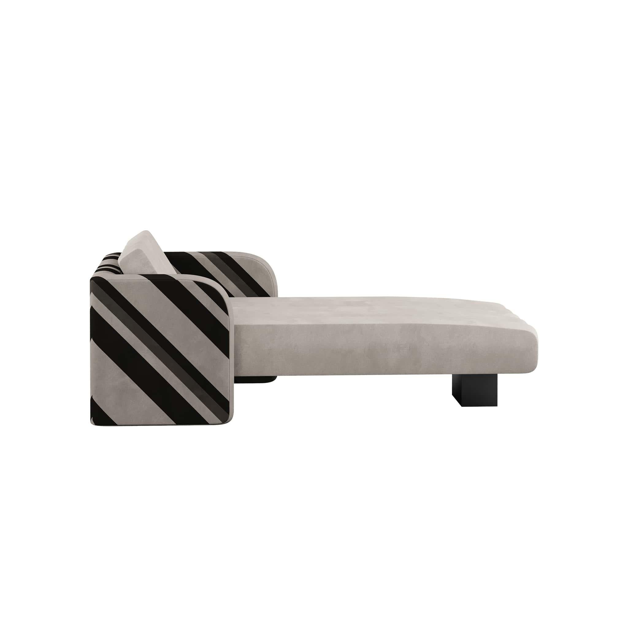 Portuguese Mid-Century Modern Suede Daybed Black & White Stripes Upholstered Chaise Longue For Sale