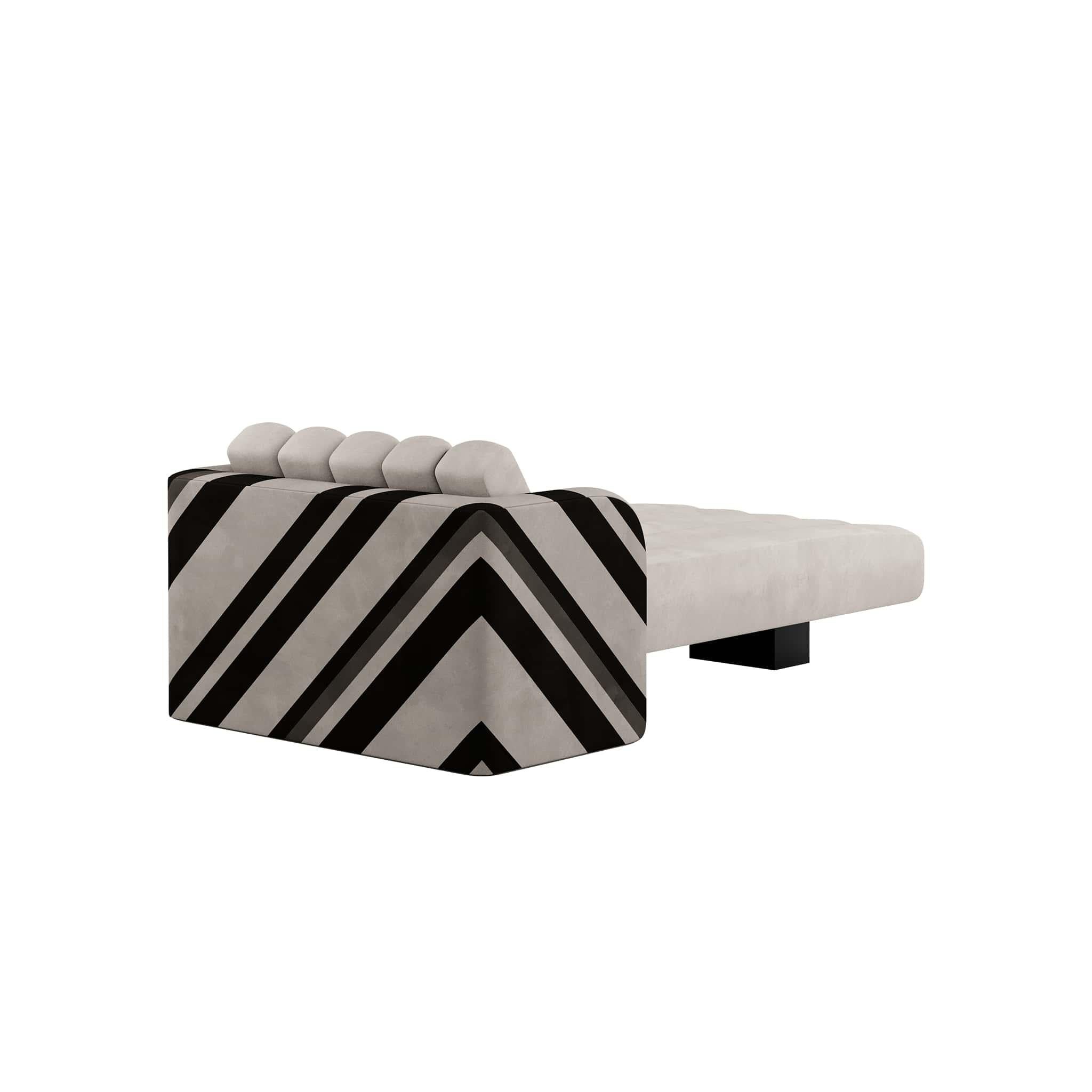 Contemporary Mid-Century Modern Suede Daybed Black & White Stripes Upholstered Chaise Longue For Sale