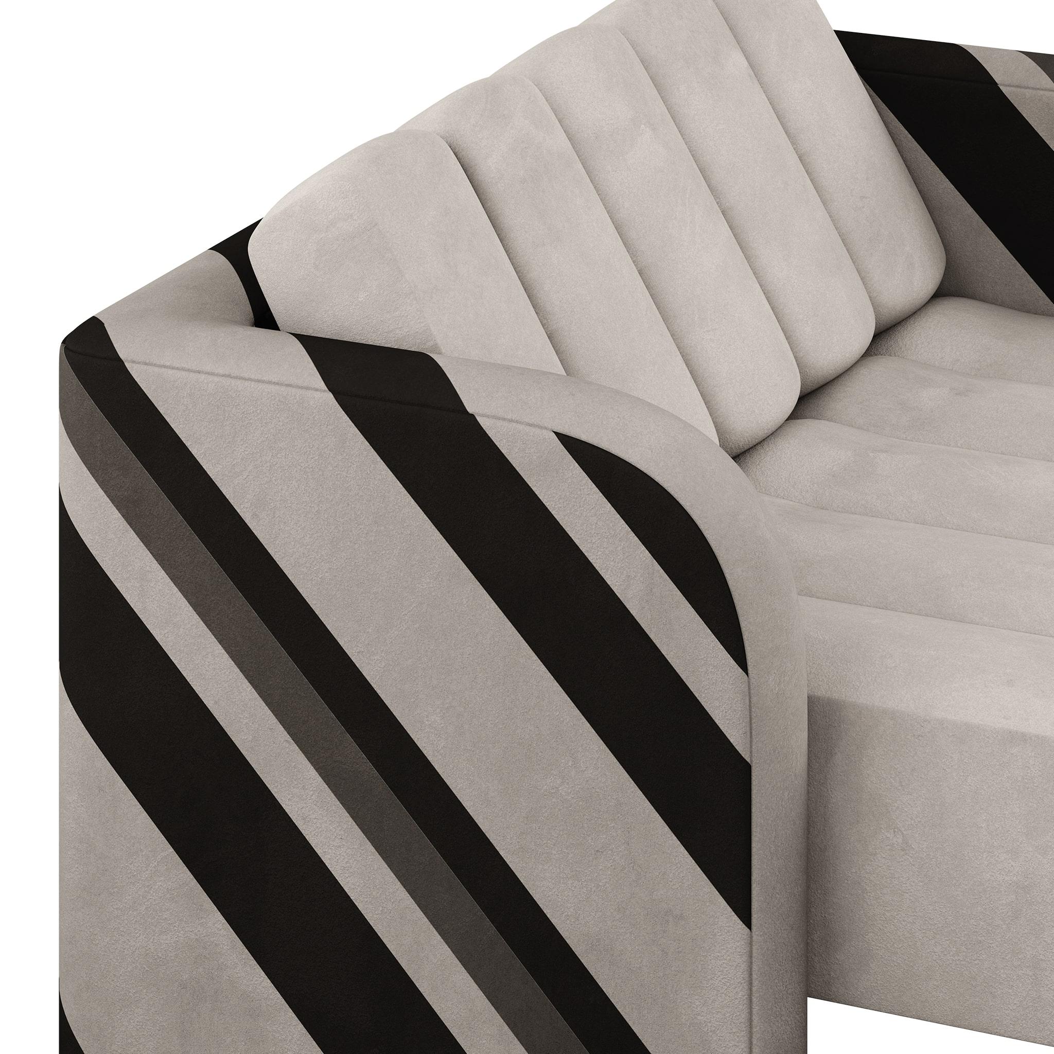 Brass Mid-Century Modern Suede Daybed Black & White Stripes Upholstered Chaise Longue For Sale