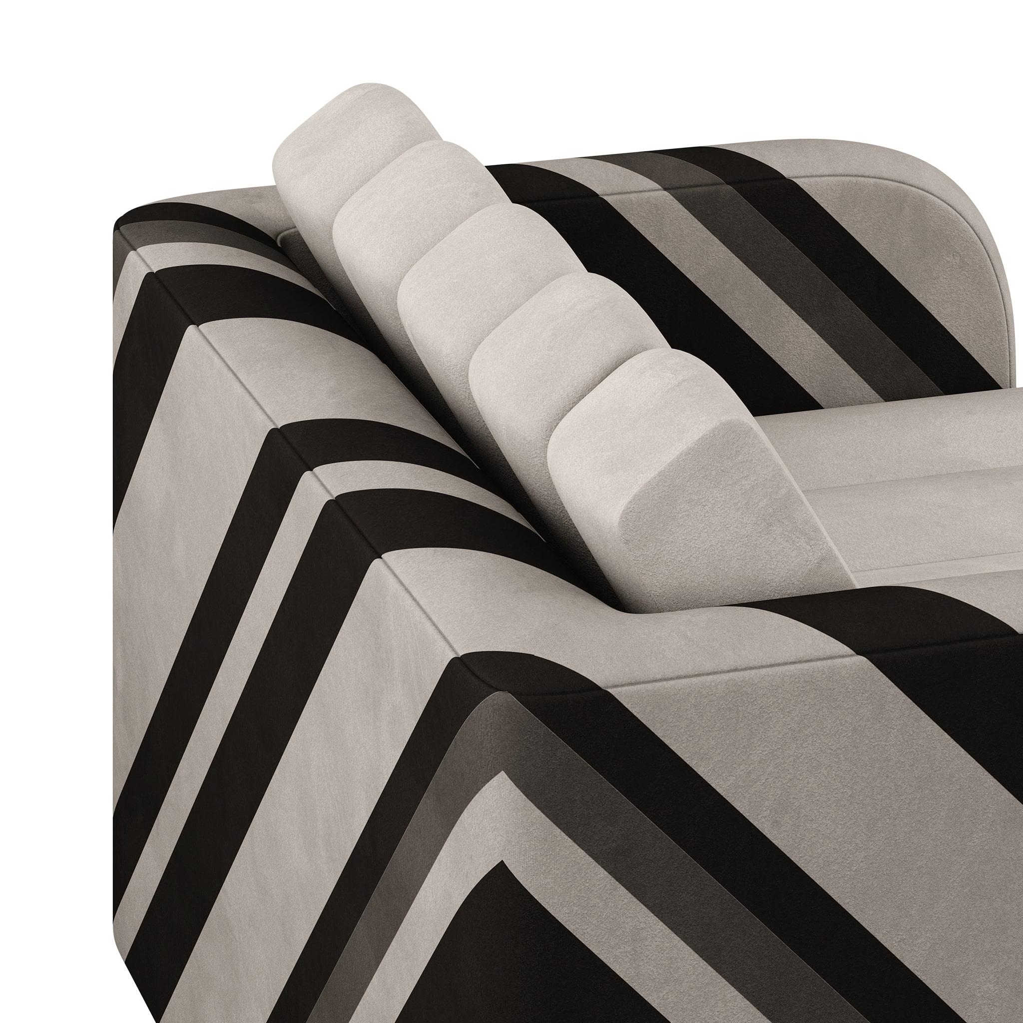 Mid-Century Modern Suede Daybed Black & White Stripes Upholstered Chaise Longue For Sale 1