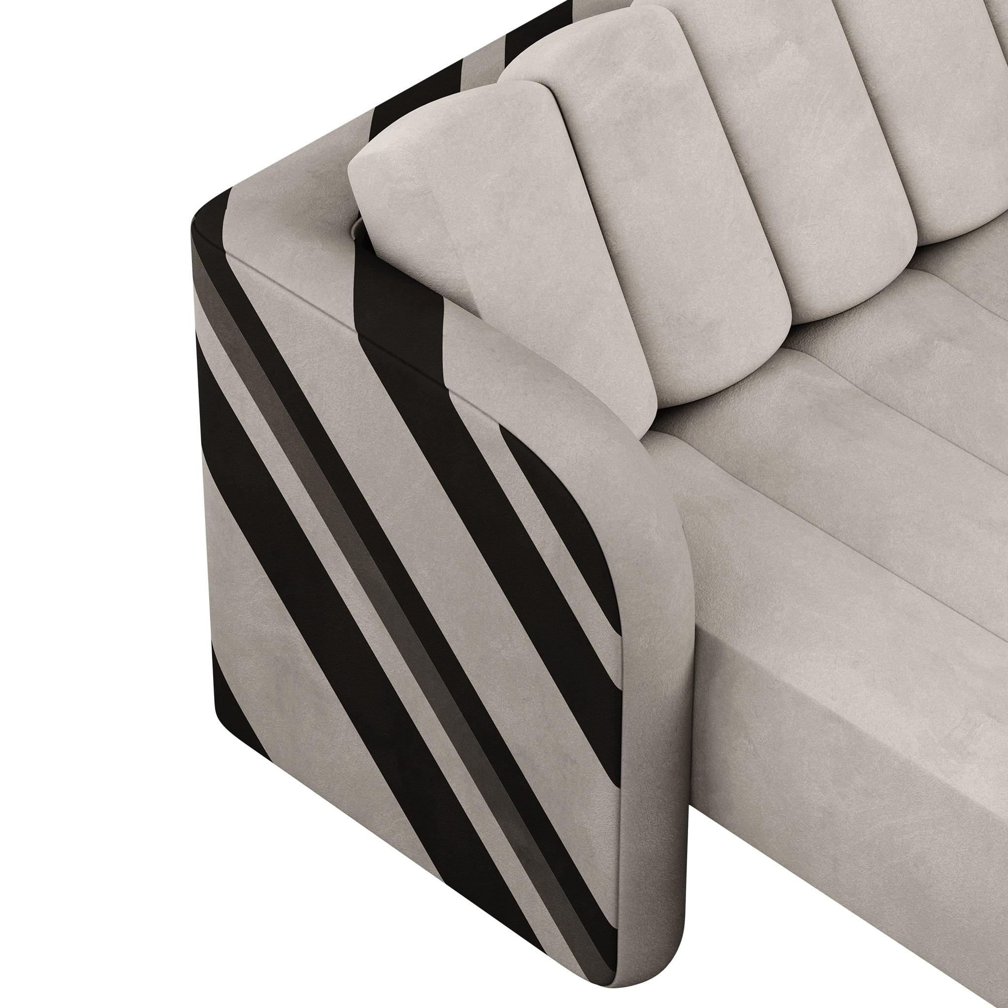 Mid-Century Modern Suede Daybed Black & White Stripes Upholstered Chaise Longue For Sale 2