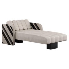 Mid-Century Modern Suede Daybed Black & White Stripes Upholstered Chaise Longue