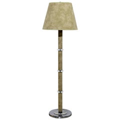 Mid-Century Modern Suede Lucite Chrome Floor Lamp Springer Style, 1970s Mid-Century Modern Suede Lucite Chrome Floor Lamp Springer Style, 1970s