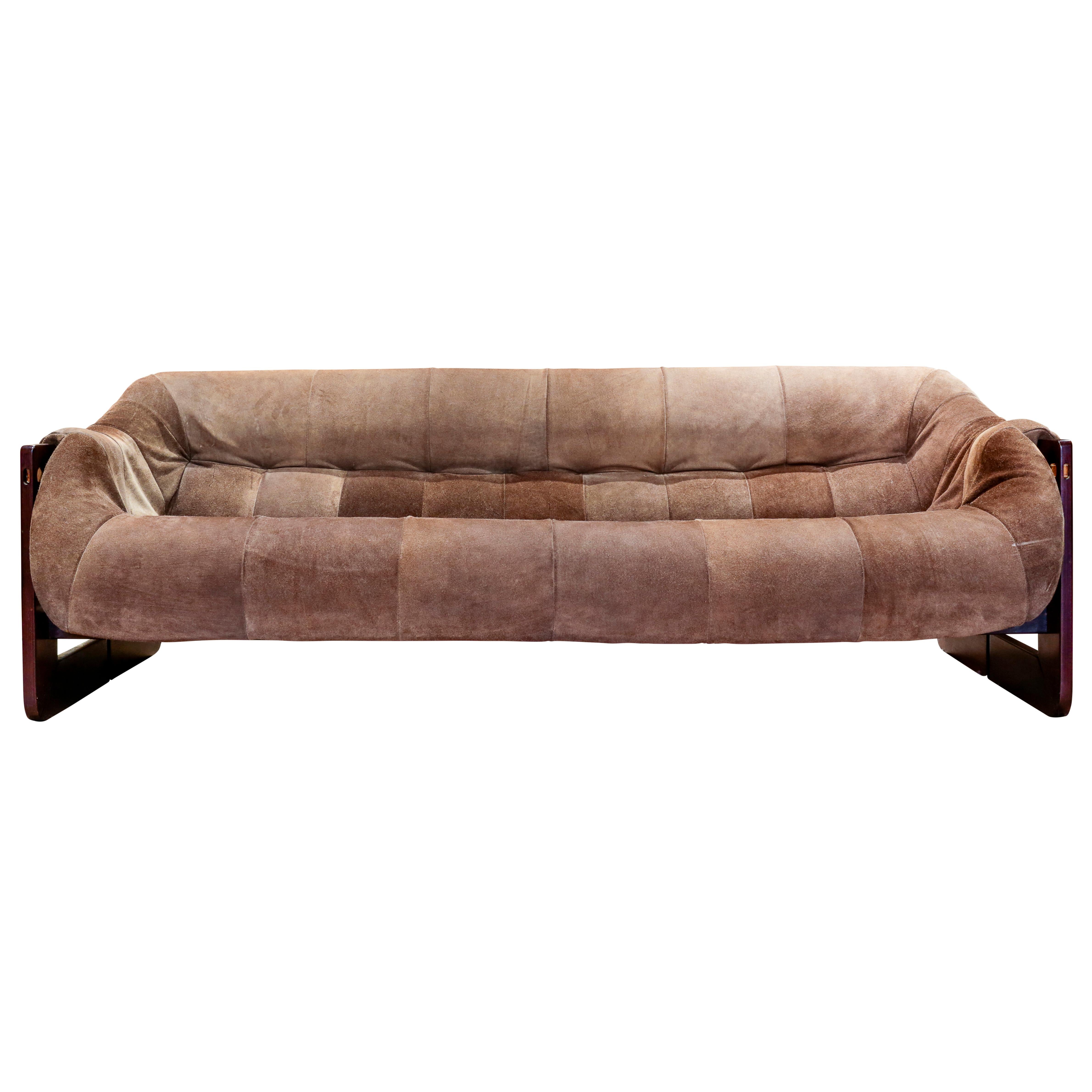 Mid-Century Modern Suede Sofa by Brazilian Architect/Designer Percival Lafer im Angebot