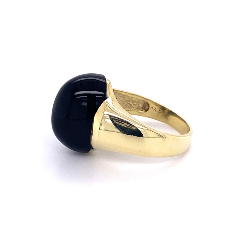 Bague Vintage Plaqué Or - Cabochon Onyx Noir, Taille 53, Occasion Très Bon état