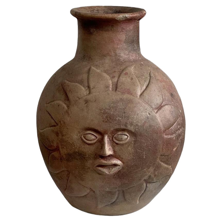 Mid-Century Modern Sun 
Moon Figural Ceramic Vase with Sculpted Face For Sale