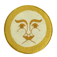 Mid Century Modern Sun Needlepoint Ottoman Stool