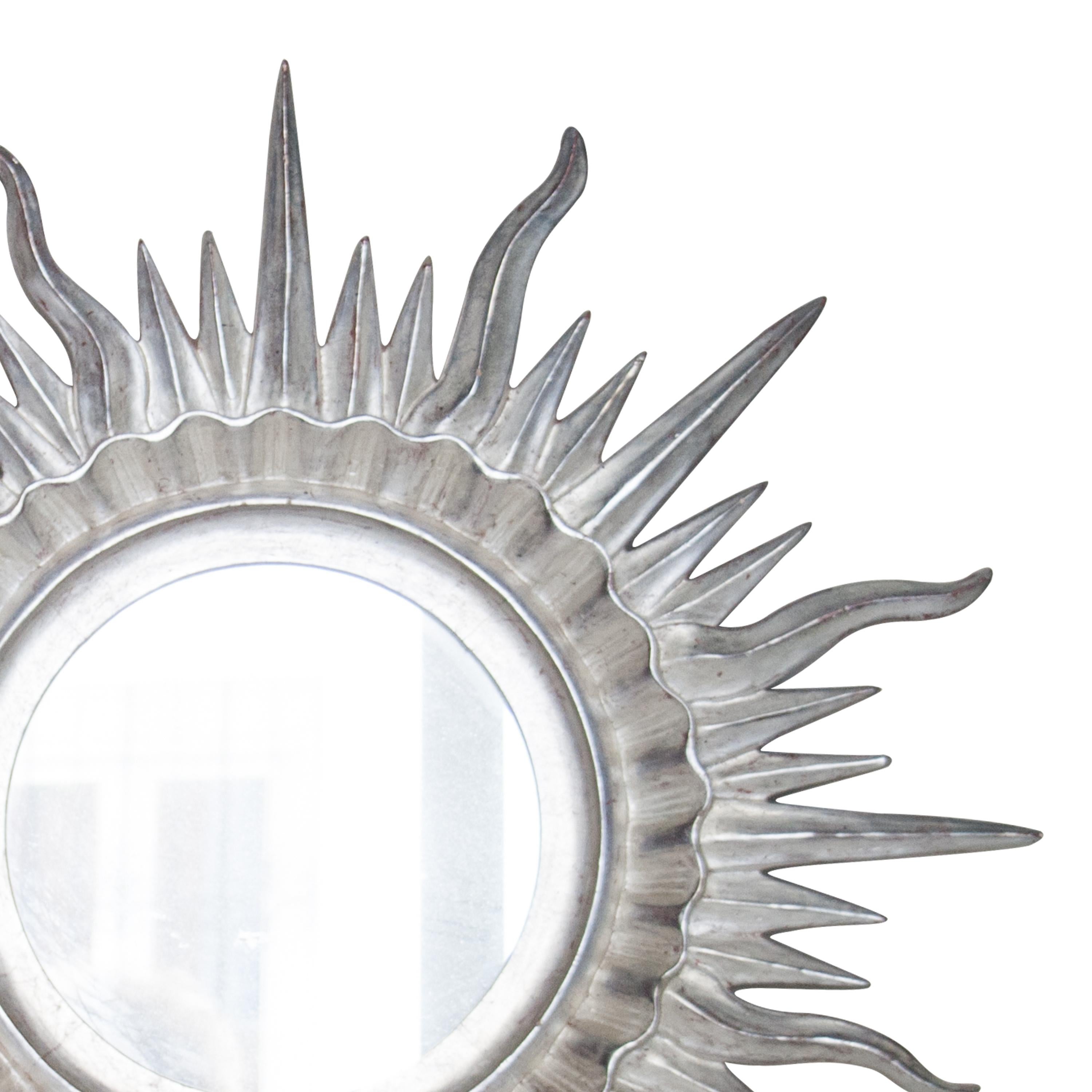 Mid-Century Modern Sun Silver Wood French Mirror, 1960 In Good Condition For Sale In Madrid, ES