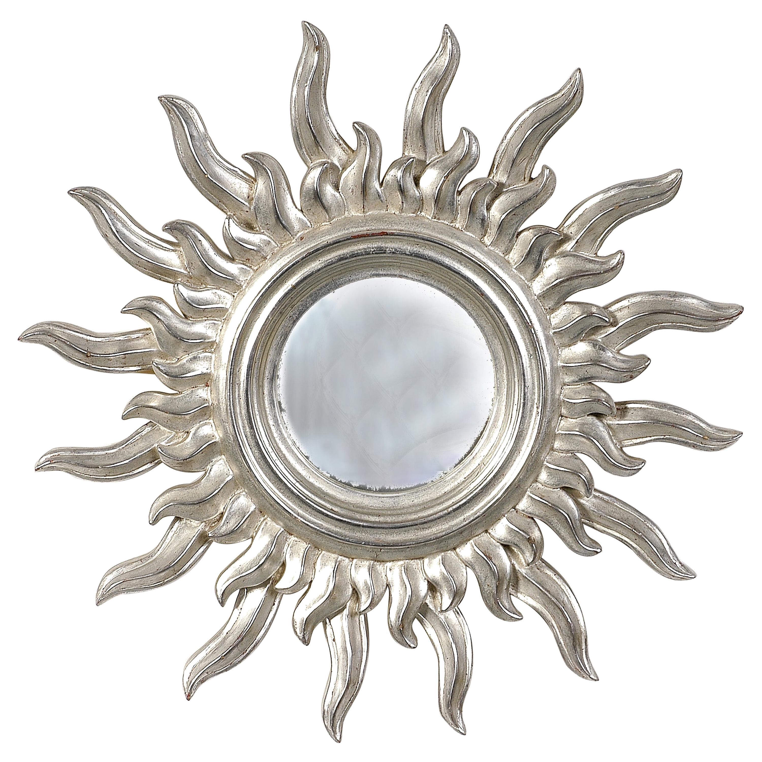 Mid-Century Modern Sun Silver Wood French Mirror, 1960 For Sale