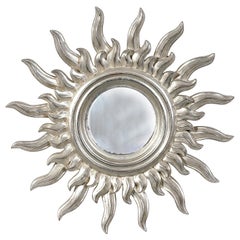 Vintage Mid-Century Modern Sun Silver Wood French Mirror, 1960