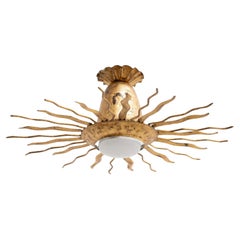 Mid-Century Modern Sunburst Brass Ceiling Lamp, circa 1960