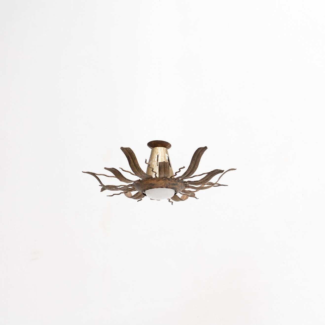 Mid-Century Modern Sunburst Brass Ceiling Lamp For Sale 5