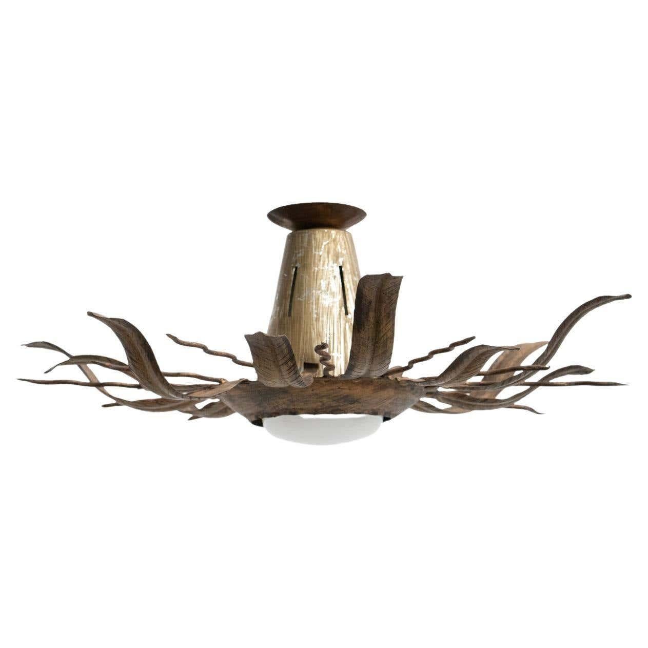 Mid-Century Modern Sunburst Brass Ceiling Lamp For Sale 6