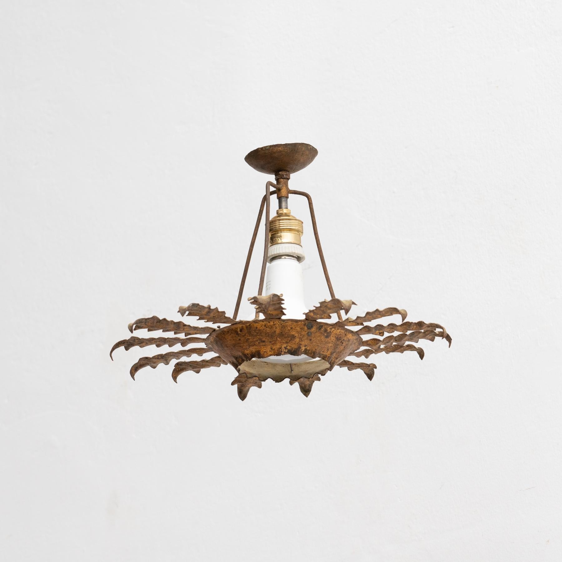 French Mid-Century Modern Sunburst Brass Ceiling Lamp For Sale