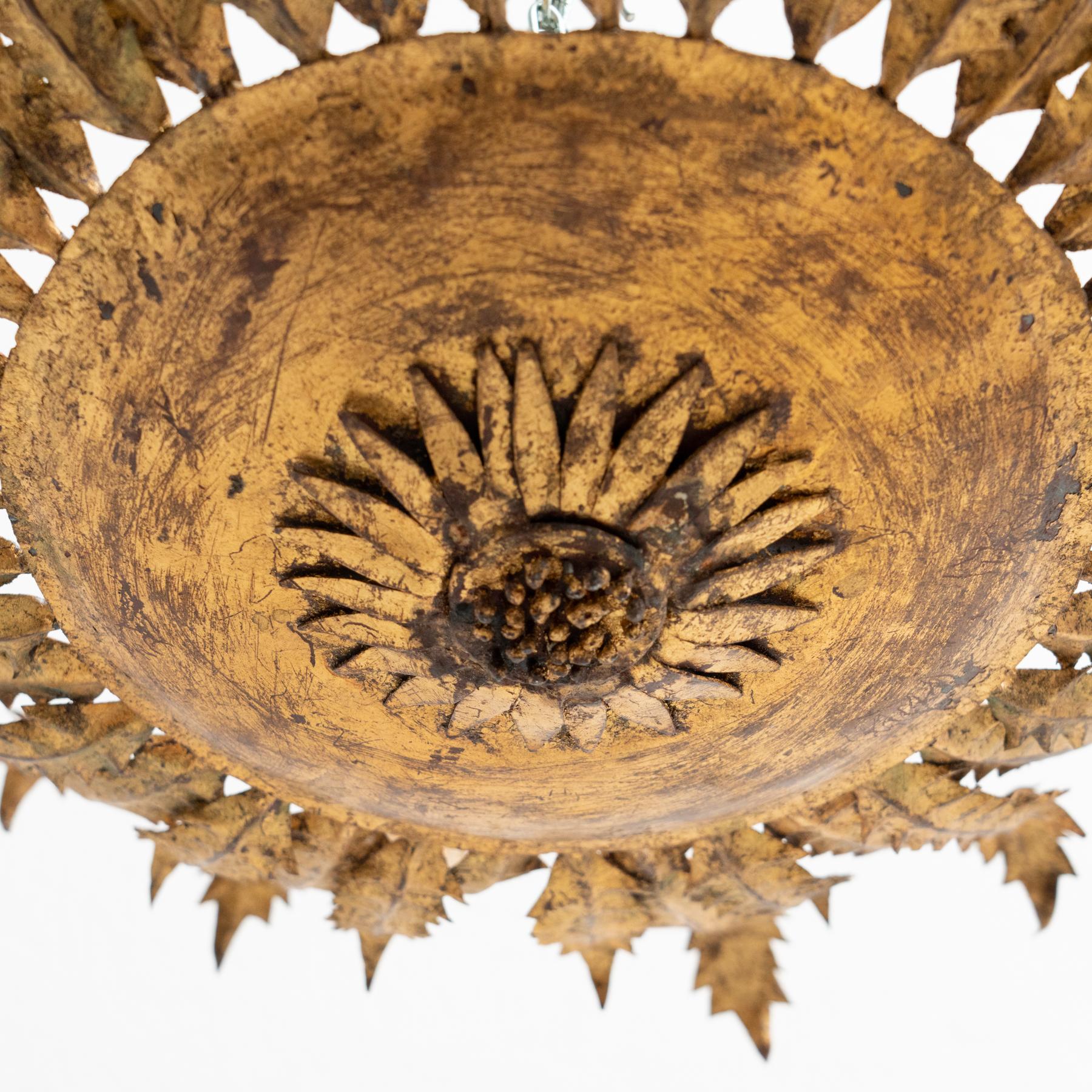 Mid-Century Modern Sunburst Brass Ceiling Lamp For Sale 2