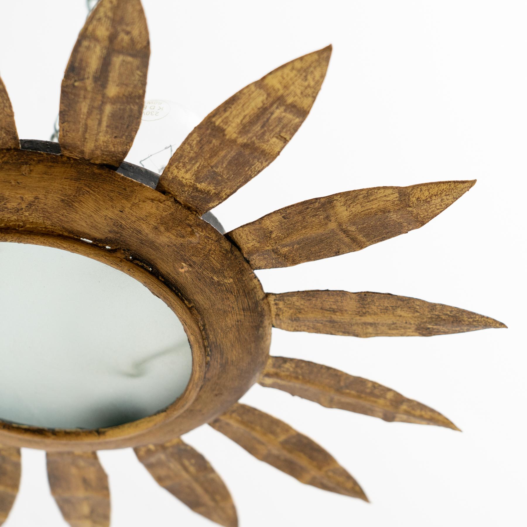 Mid-Century Modern Sunburst Brass Ceiling Lamp For Sale 3