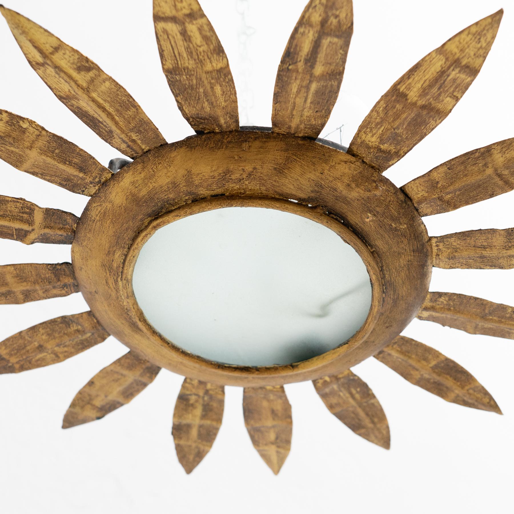 Mid-Century Modern Sunburst Brass Ceiling Lamp For Sale 4