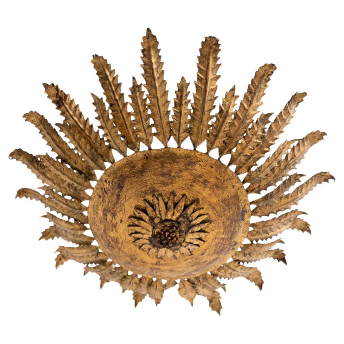 Mid-Century Modern Sunburst Brass Ceiling Lamp