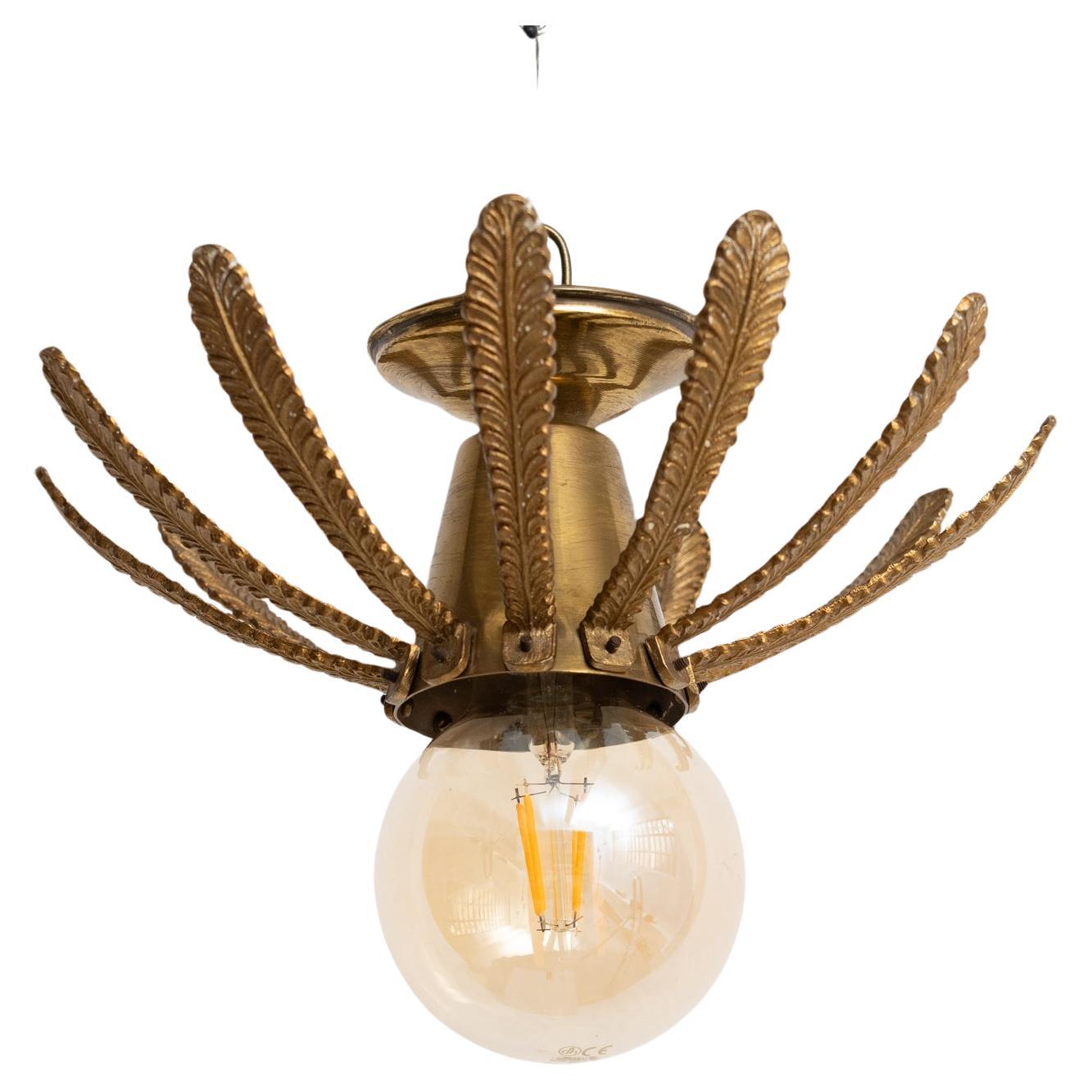 Mid-Century Modern Sunburst Brass Ceiling Lamp
