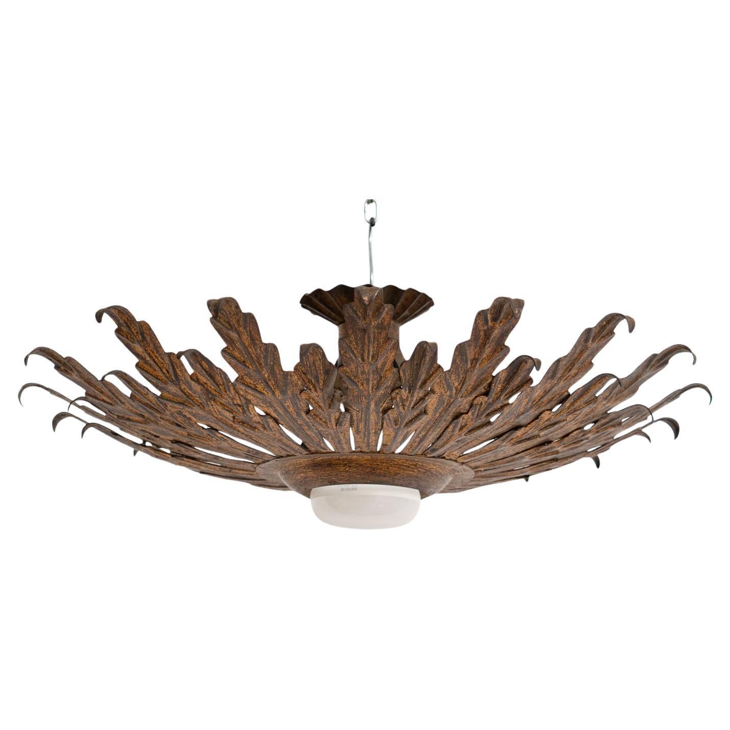 Mid-Century Modern Sunburst Brass Ceiling Lamp – French Craftsmanship, 1960s