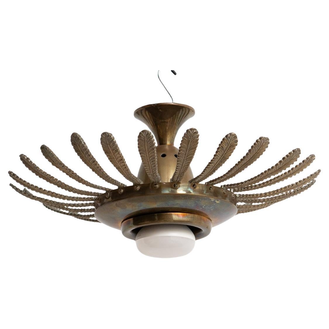 Mid-Century Modern Sunburst Brass Ceiling Lamp – French Craftsmanship, Circa 196