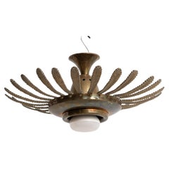 Mid-Century Modern Sunburst Brass Ceiling Lamp – French Craftsmanship, Circa 196