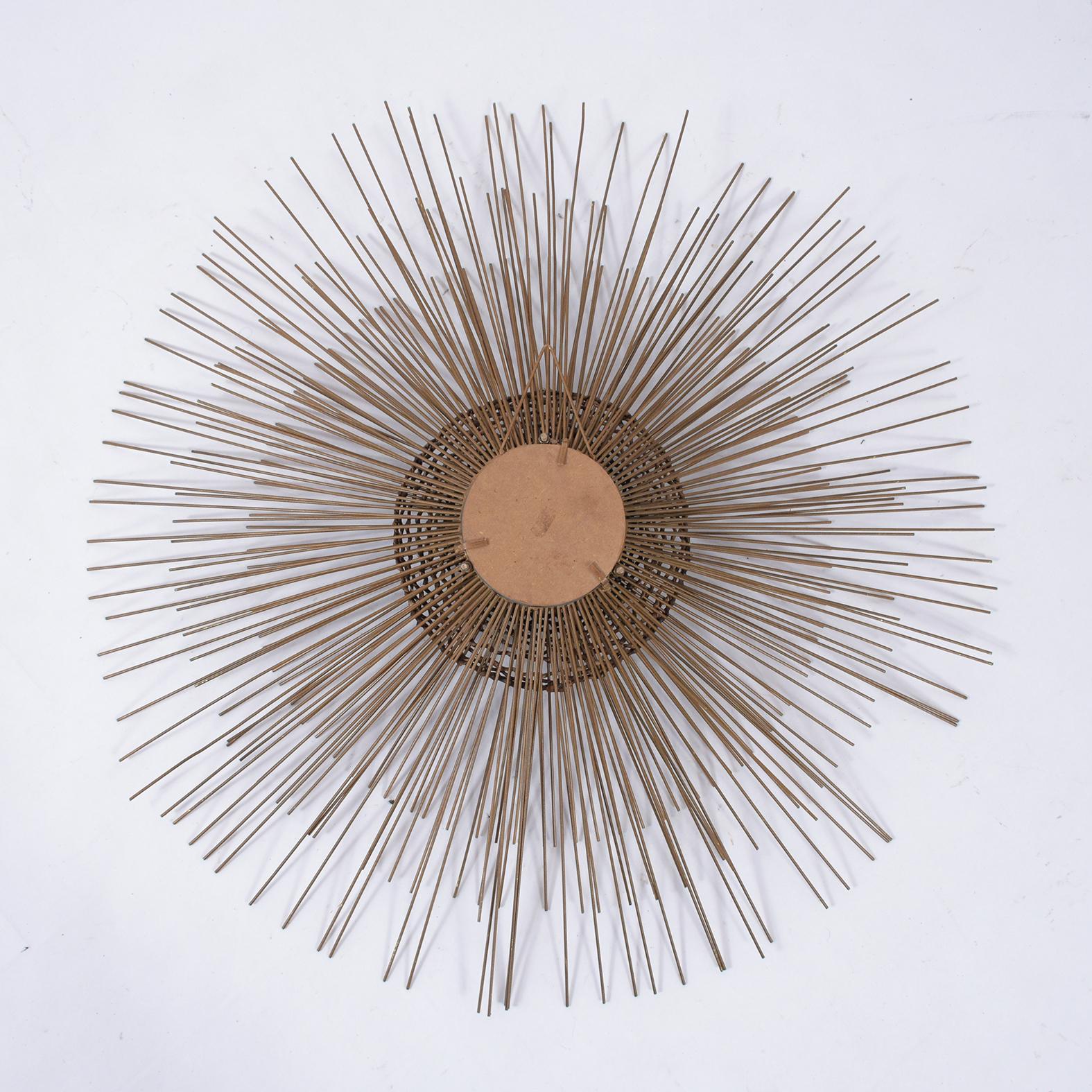 Mid-20th Century Mid-Century Modern Brass Sunburst Mirror with Woven Caning, 5.5' Diameter For Sale