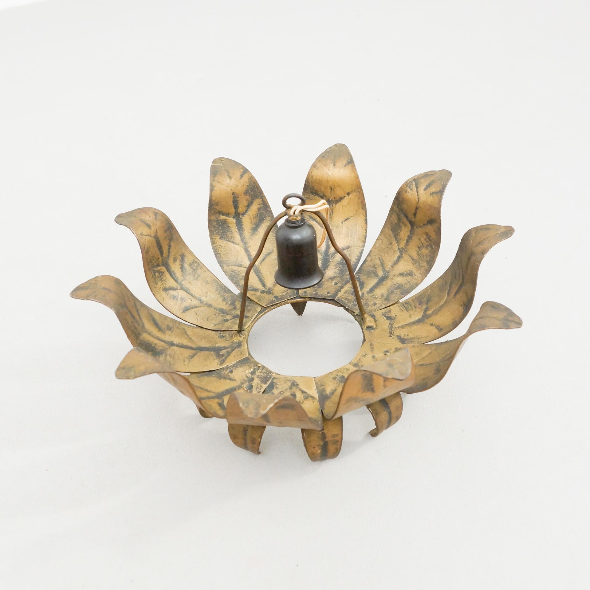 Spanish Mid-Century Modern Sunburst Brass Pendant Lamp, circa 1960 For Sale