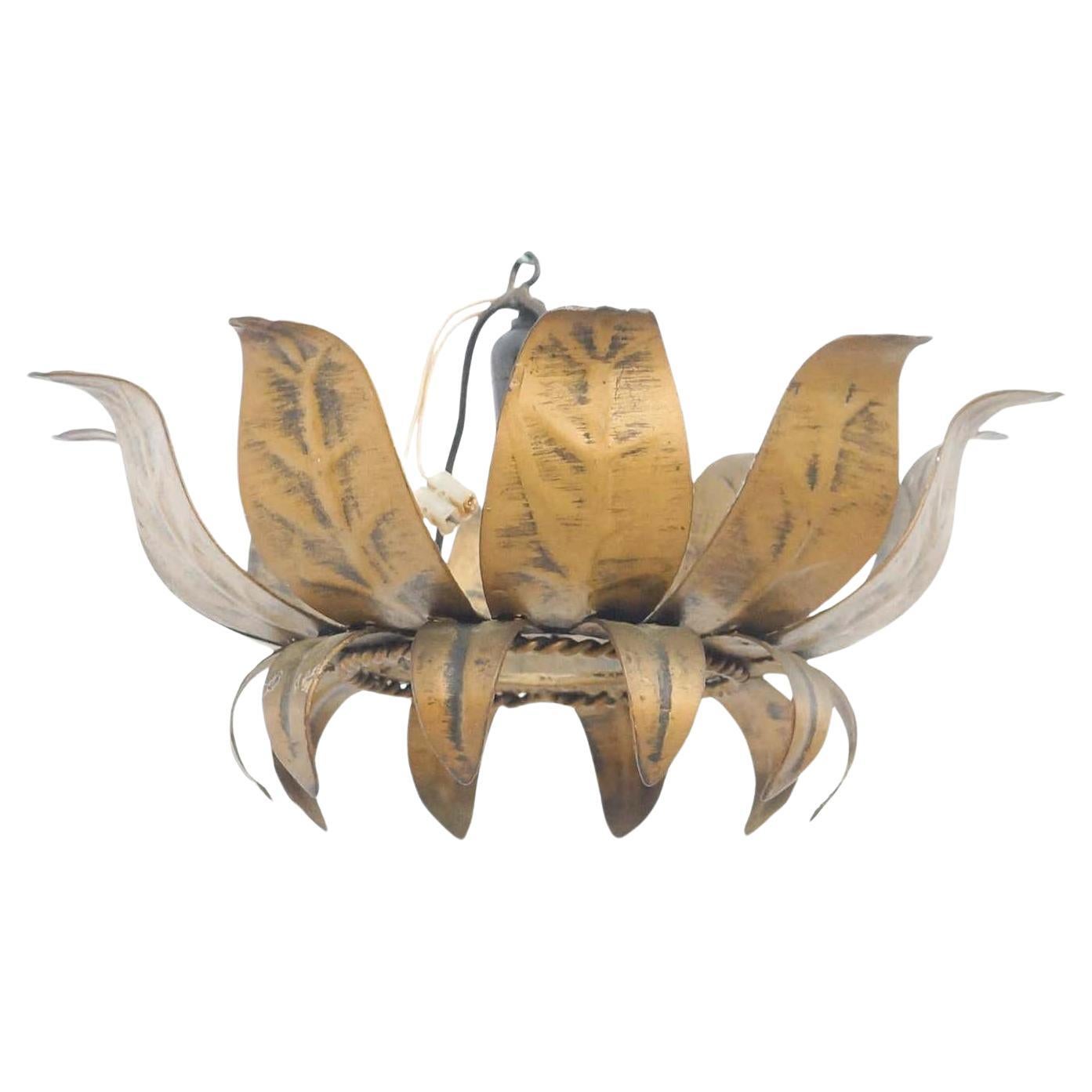 Mid-Century Modern Sunburst Brass Pendant Lamp, circa 1960