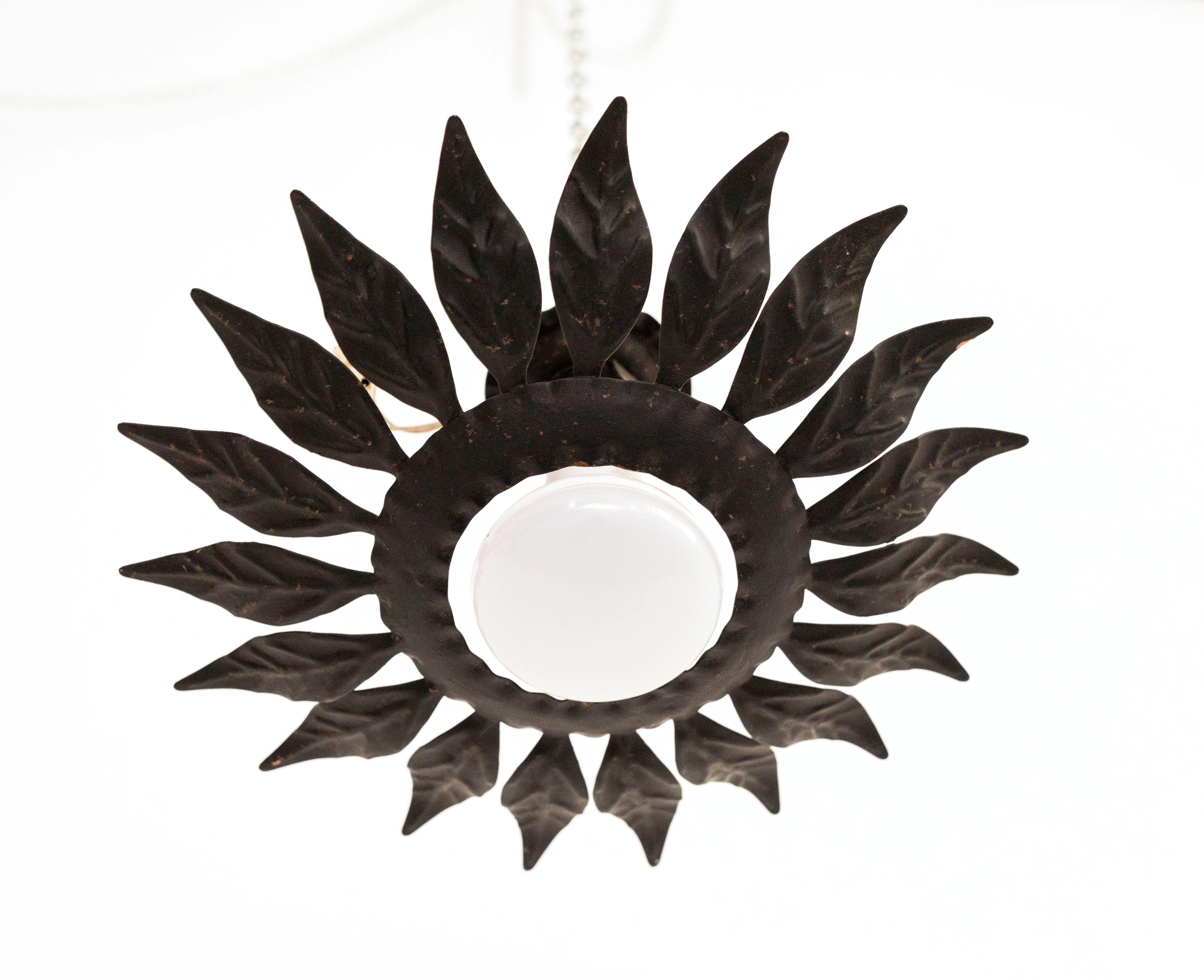 Mid-20th Century Mid-Century Modern Sunburst Brass Pendant Lamp – Circa 1960, France For Sale