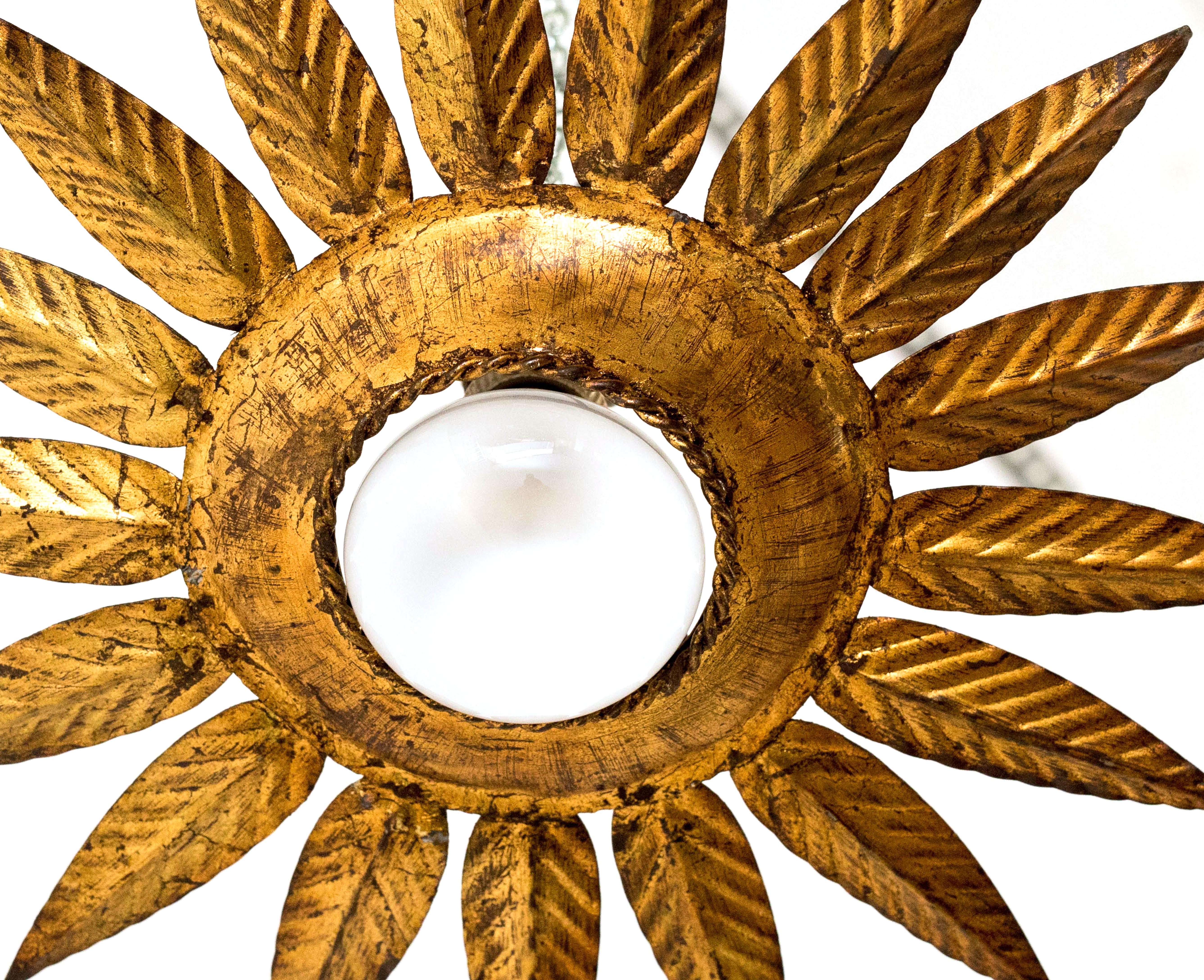 Rattan Mid-Century Modern Vinatge Sunburst Brass Pendant Lamp, circa 1960 For Sale