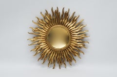 Miroir mural doré Sunburst moderne du milieu du siècle, France, années 1960