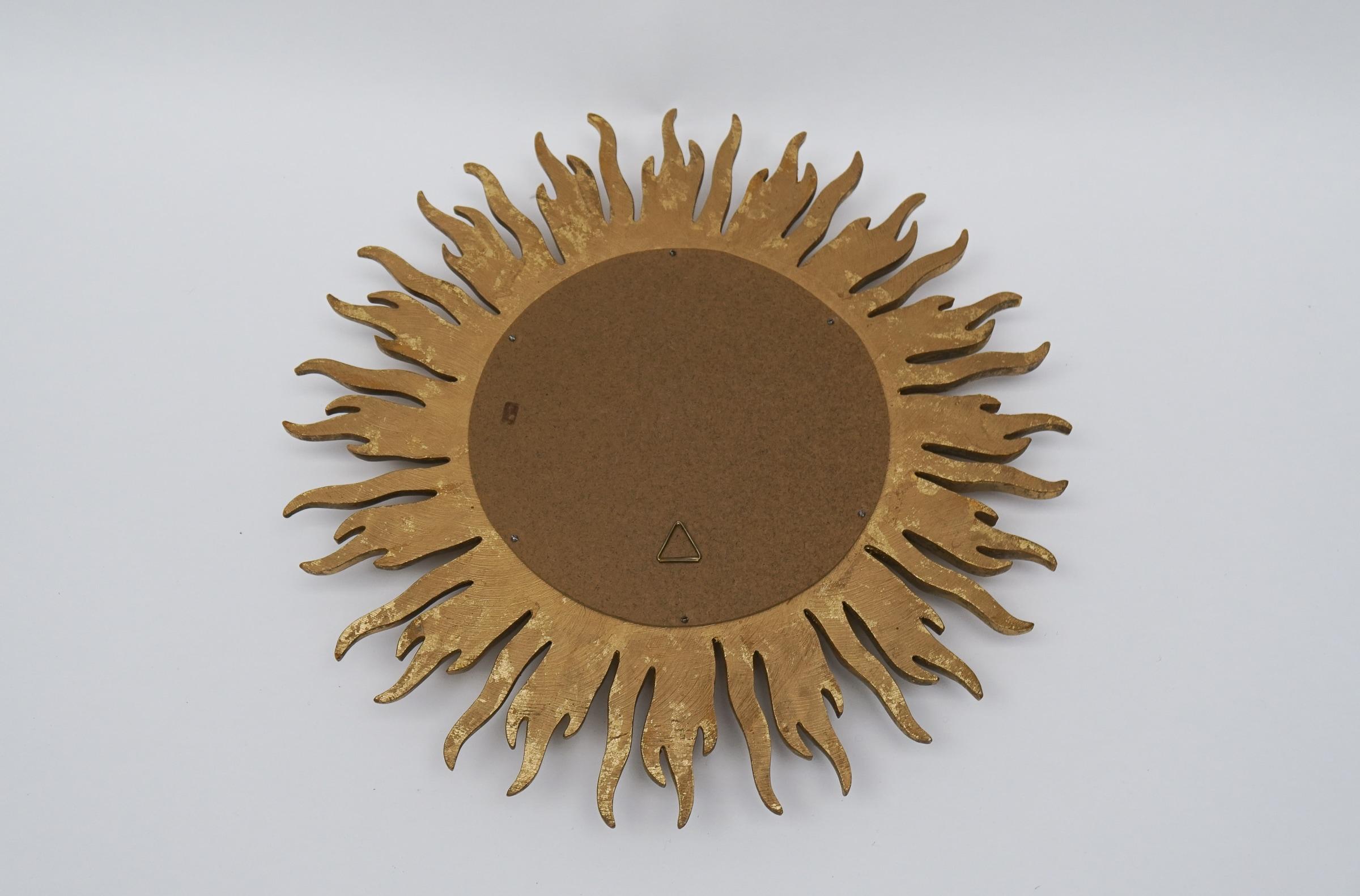 Mid-Century Modern Sunburst Golden Wall Mirror, France 1960s For Sale 1