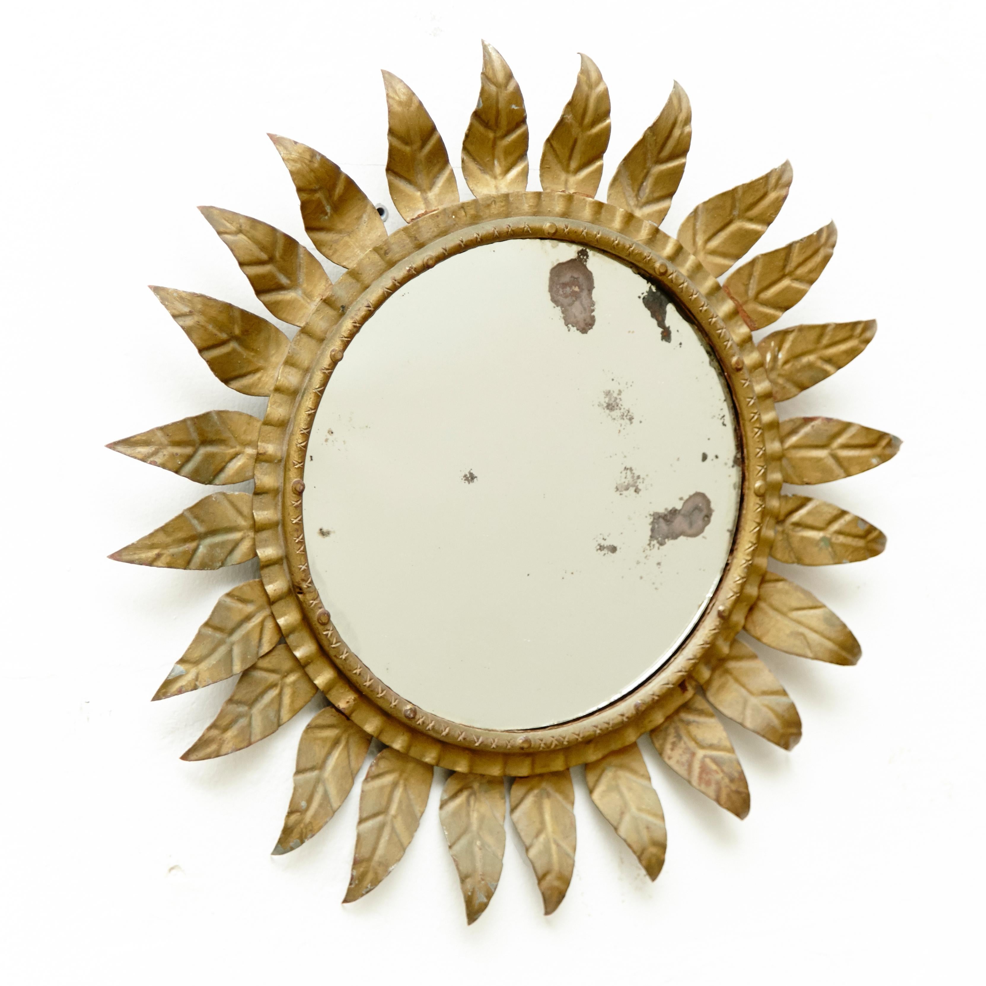 French Mid-Century Modern Sunburst Mirror Brass, circa 1960