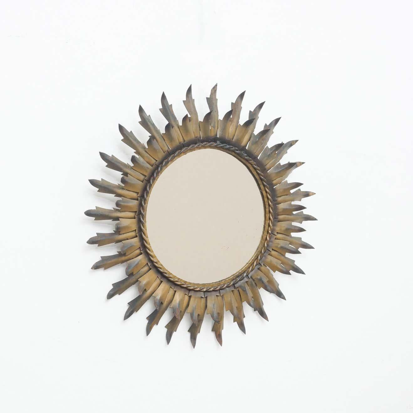 French Mid-Century Modern Sunburst Mirror Brass, circa 1960 For Sale