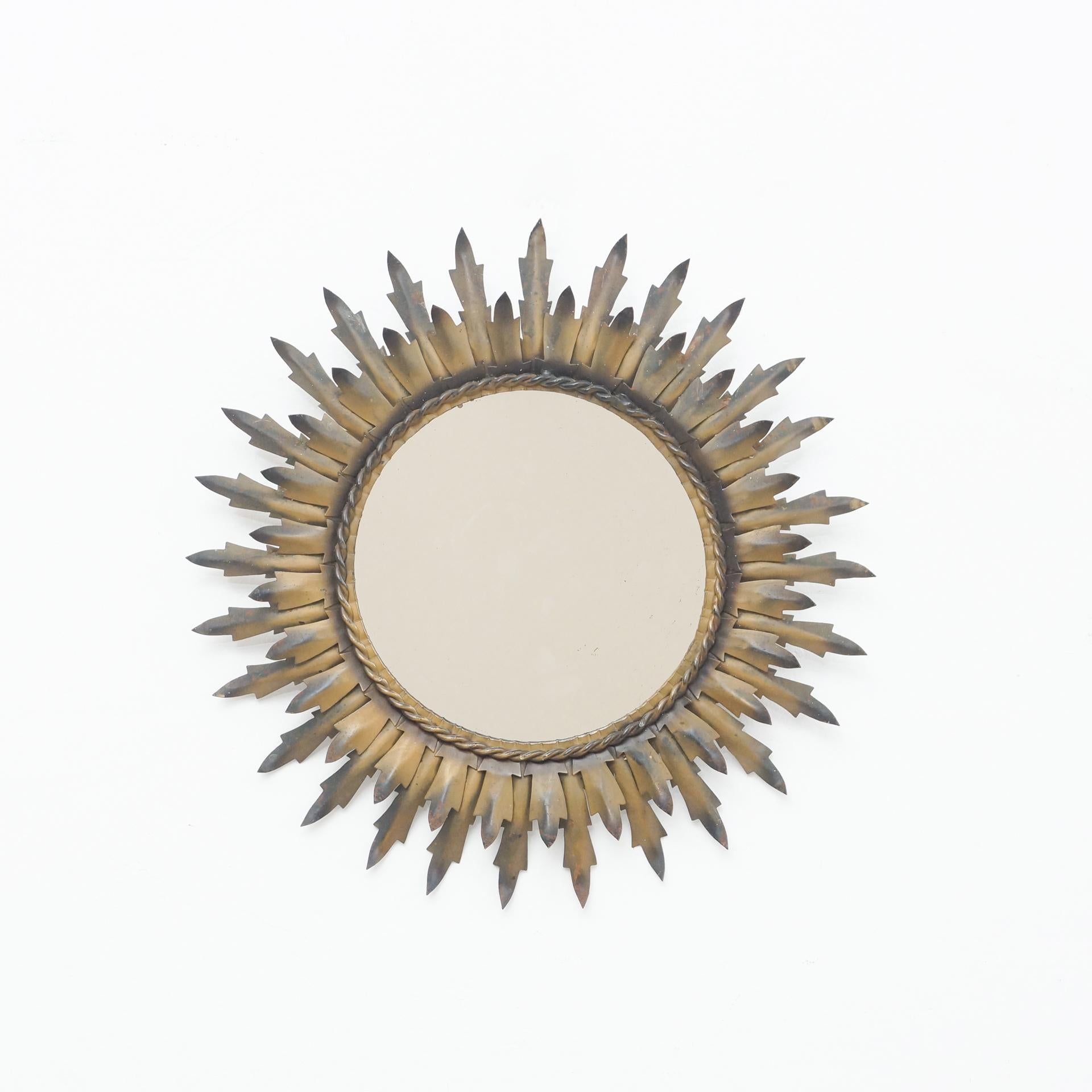 Mid-20th Century Mid-Century Modern Sunburst Mirror Brass, circa 1960