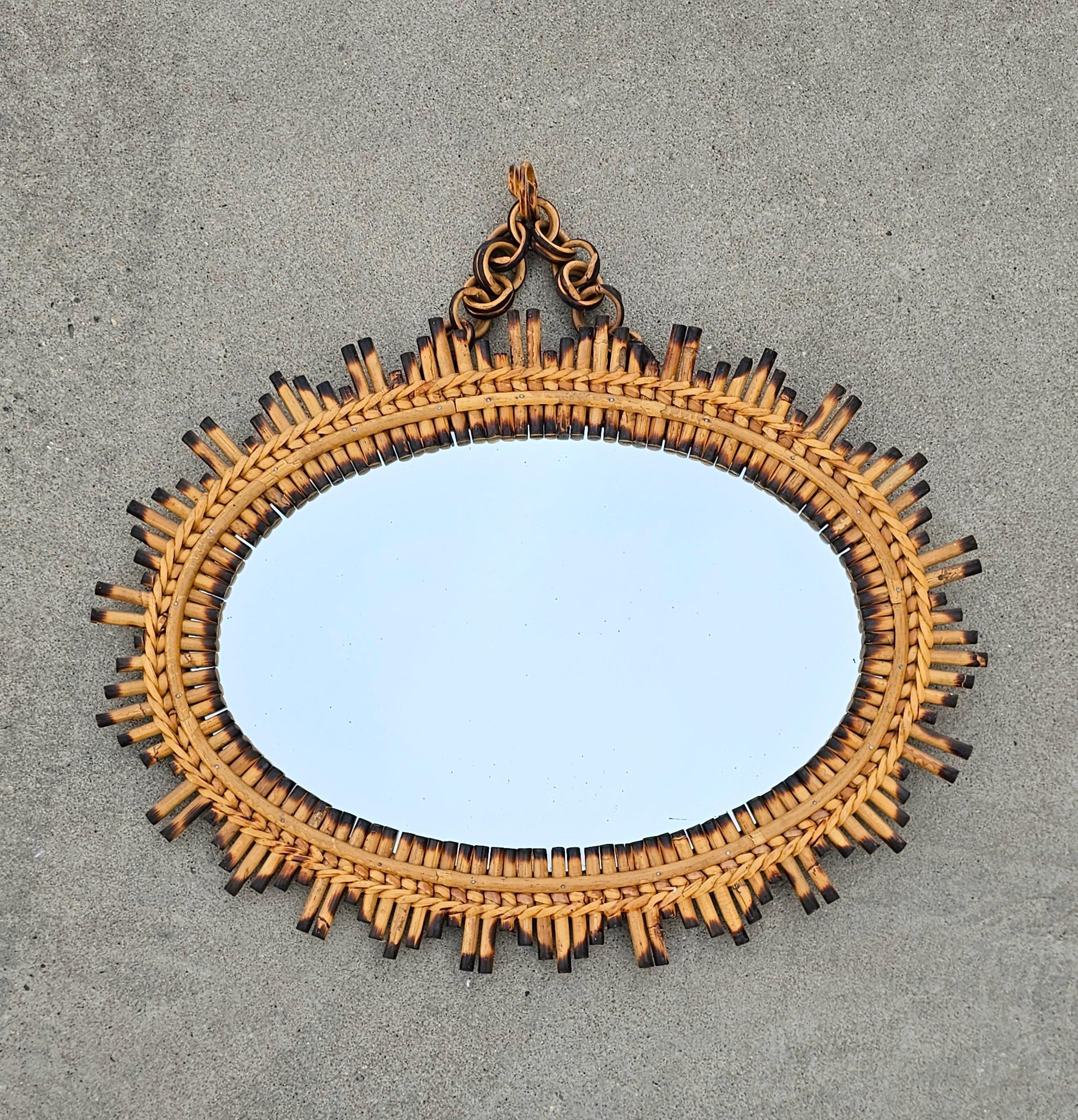 Mid-20th Century Mid Century Modern Sunburst Mirror with Bamboo Frame, Italy 1960s For Sale
