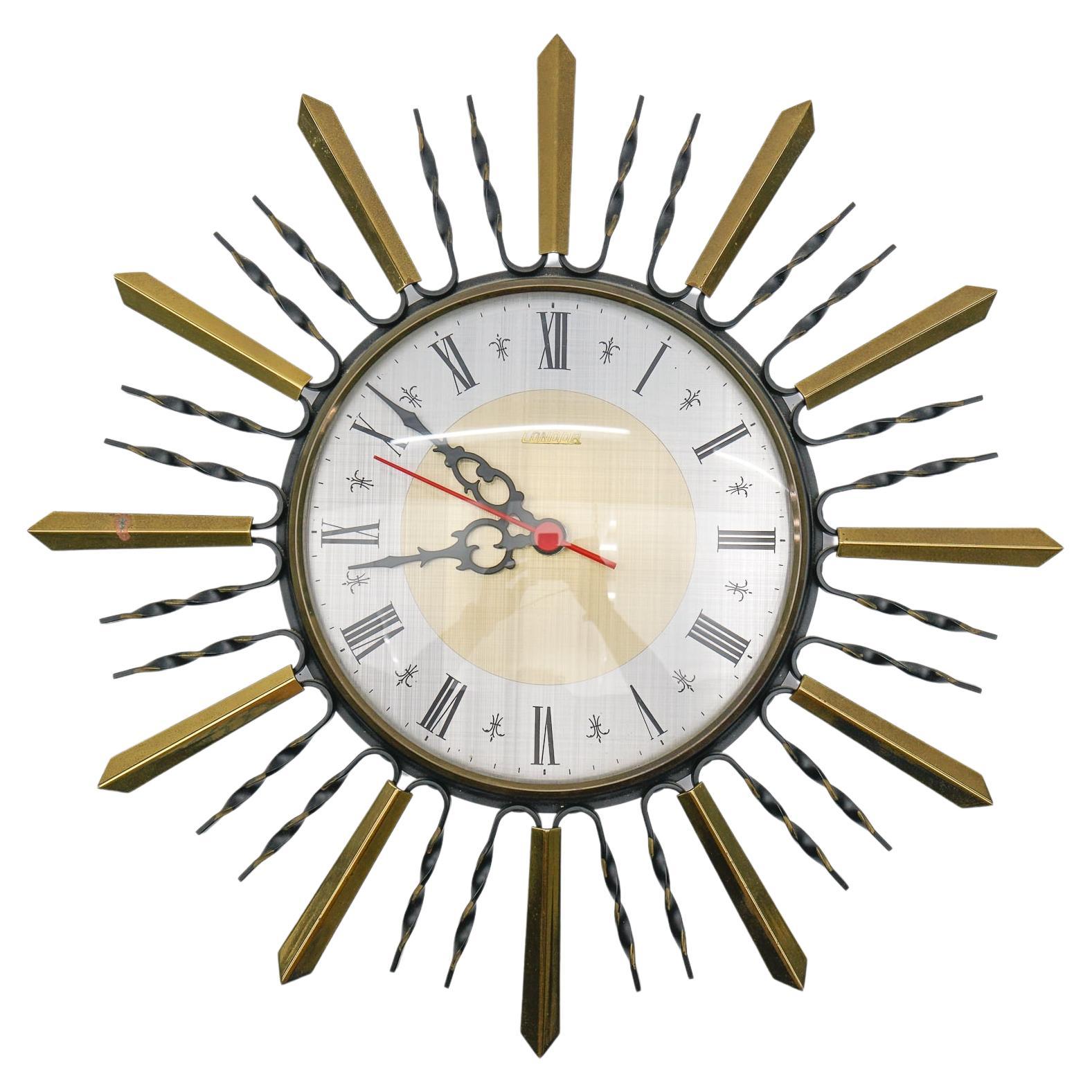 Mid-Century Modern Sunburst Wall Clock by CONDOR, 1950s For Sale