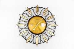 Mid-Century Modern Sunburst Wall Clock by DUGENA in Brass, 1960s Germany